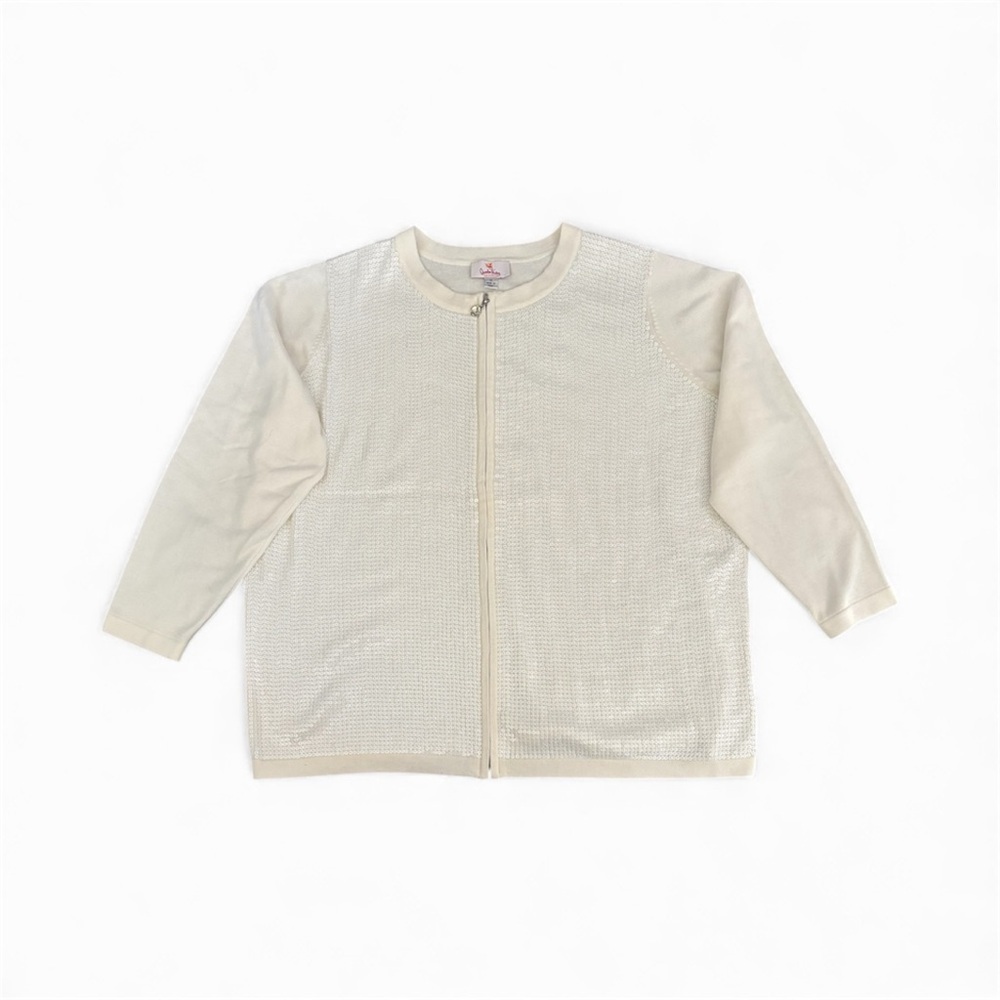 Quacker Factory Cream Knit Sequined Front Cardigan